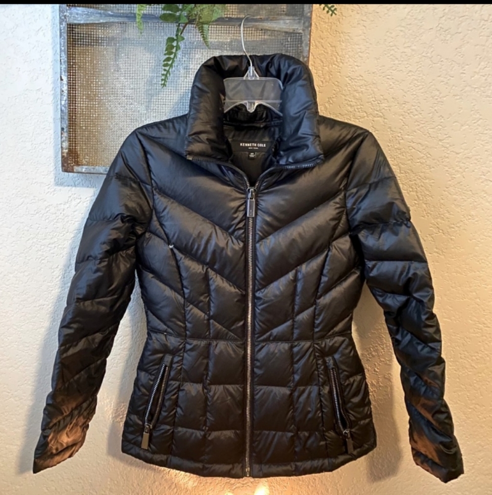 Kenneth Cole Black Down Fitted Bubble Coat XS